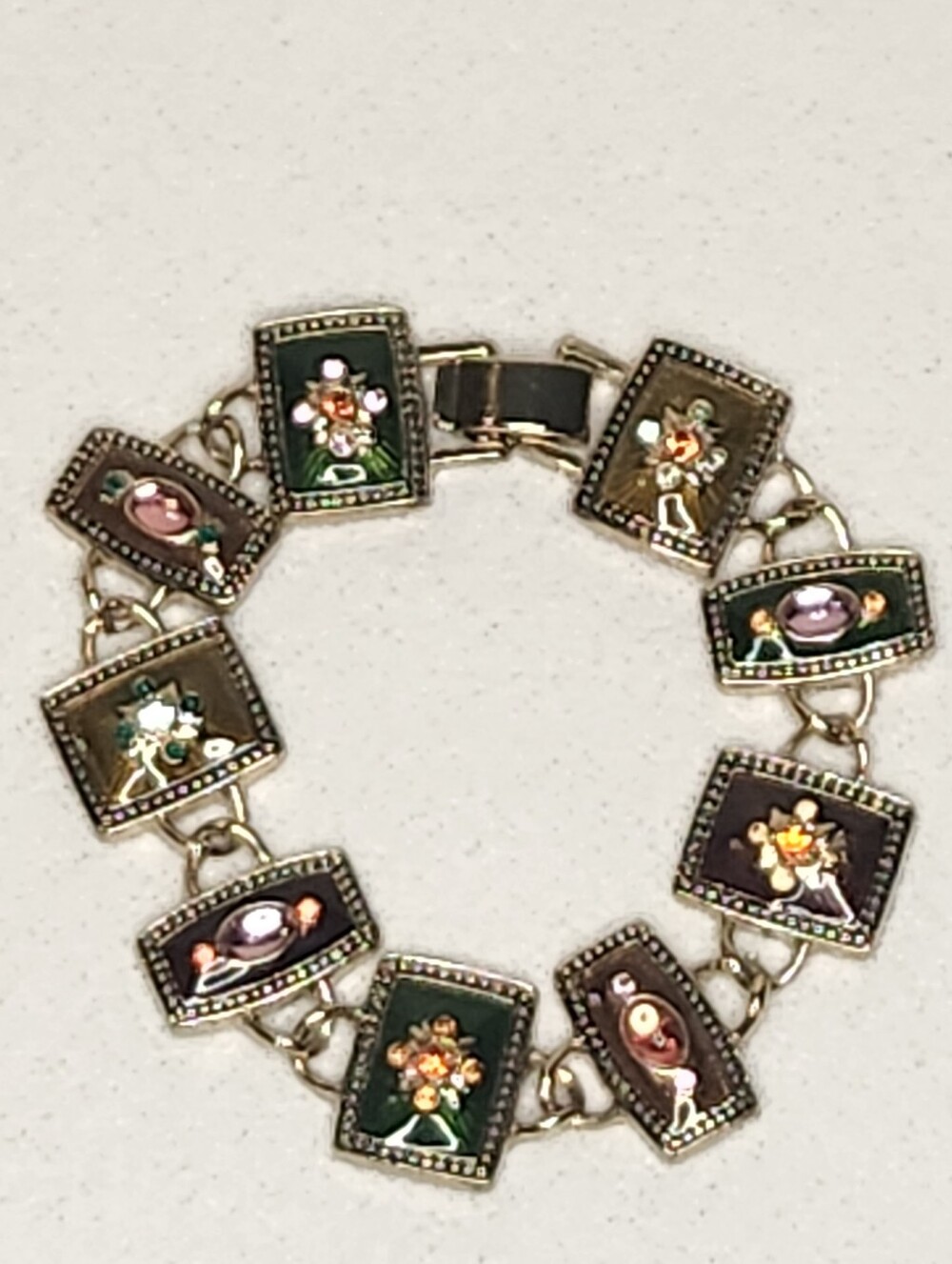 Napier Vintage Victorian Guilloche Enamel Panels Link Bracelet